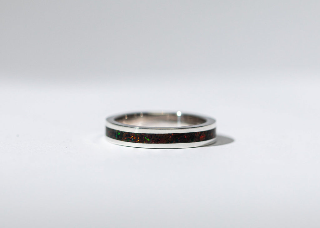 Black Ember Opal on Sterling Silver Keepsake Ring
