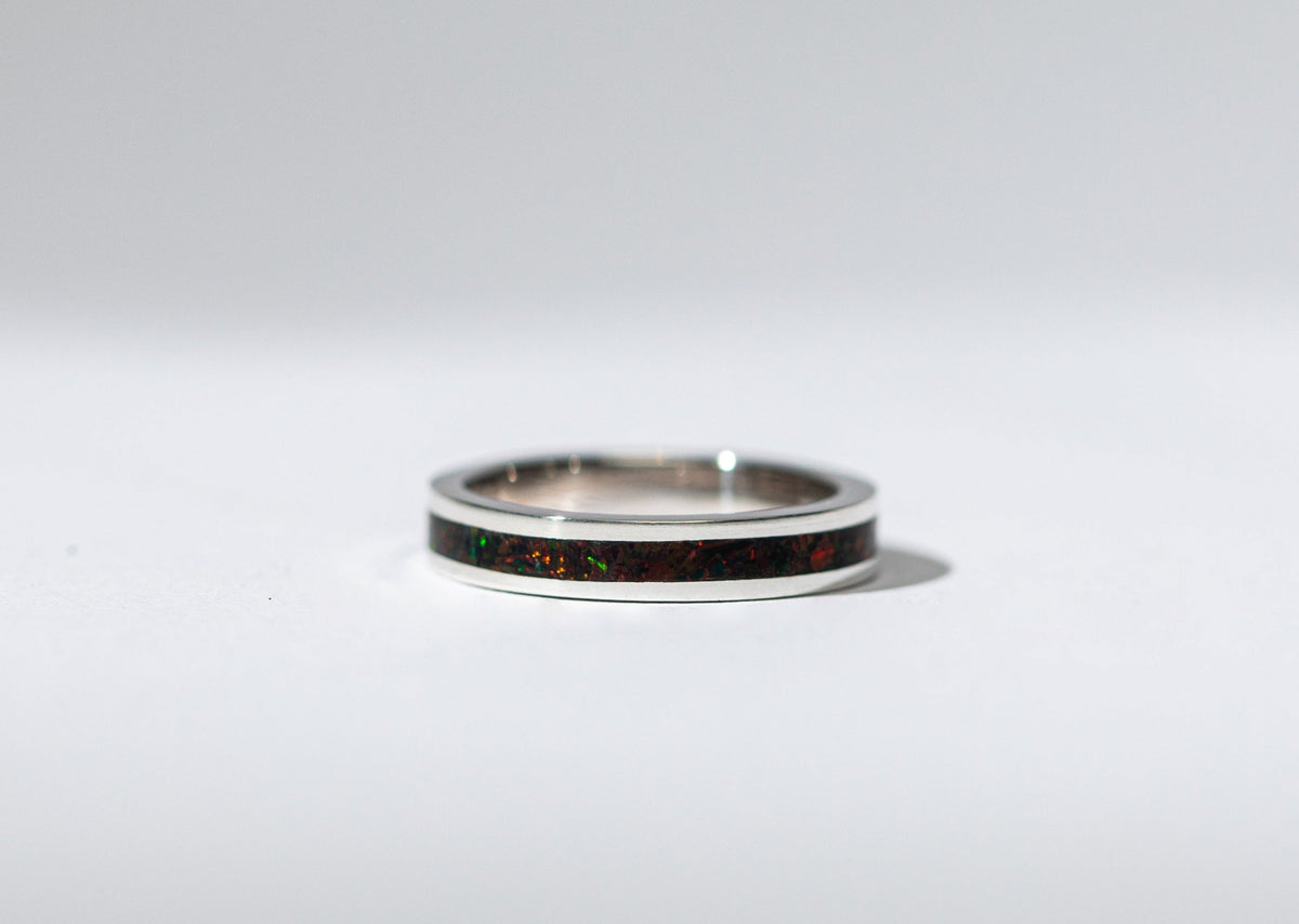 Black Ember Opal on Sterling Silver Keepsake Ring