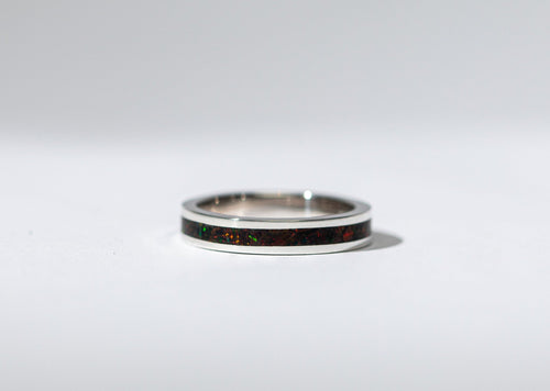 Black Ember Opal on Sterling Silver Keepsake Ring