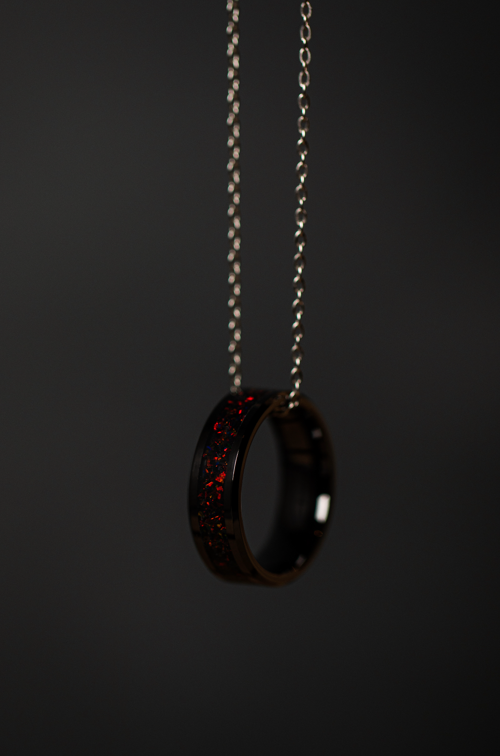 Black Ember Opal on Black Ceramic Keepsake Ring