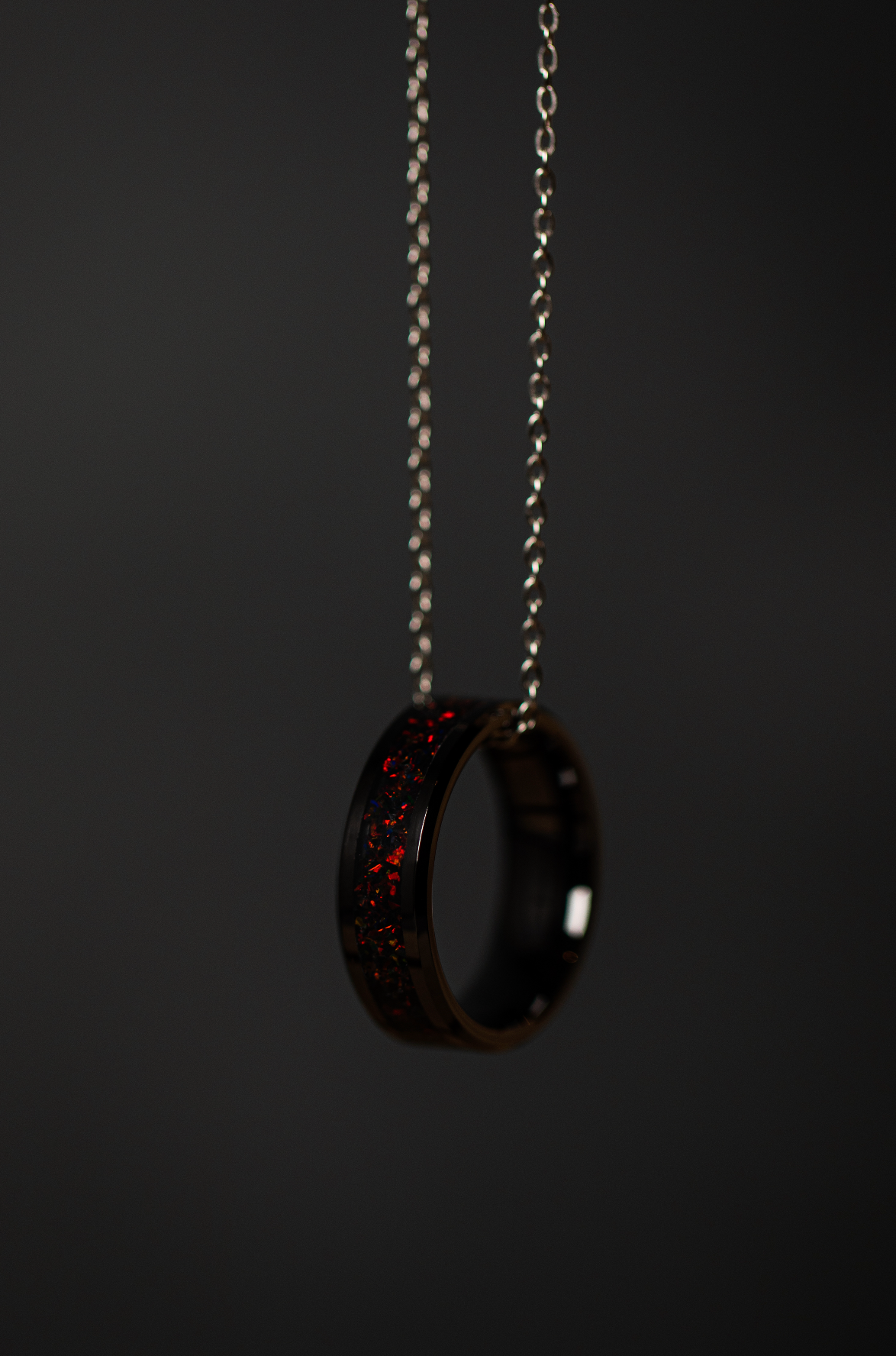 Black Ember Opal on Black Ceramic Keepsake Ring