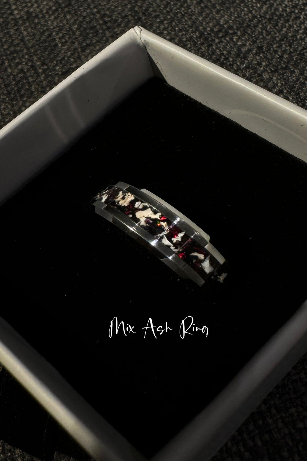 Black Ember Opal on Black Ceramic Keepsake Ring