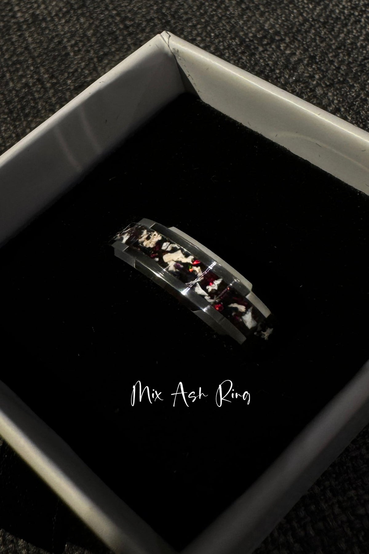 Black Ember Opal on Tungsten Keepsake Ring