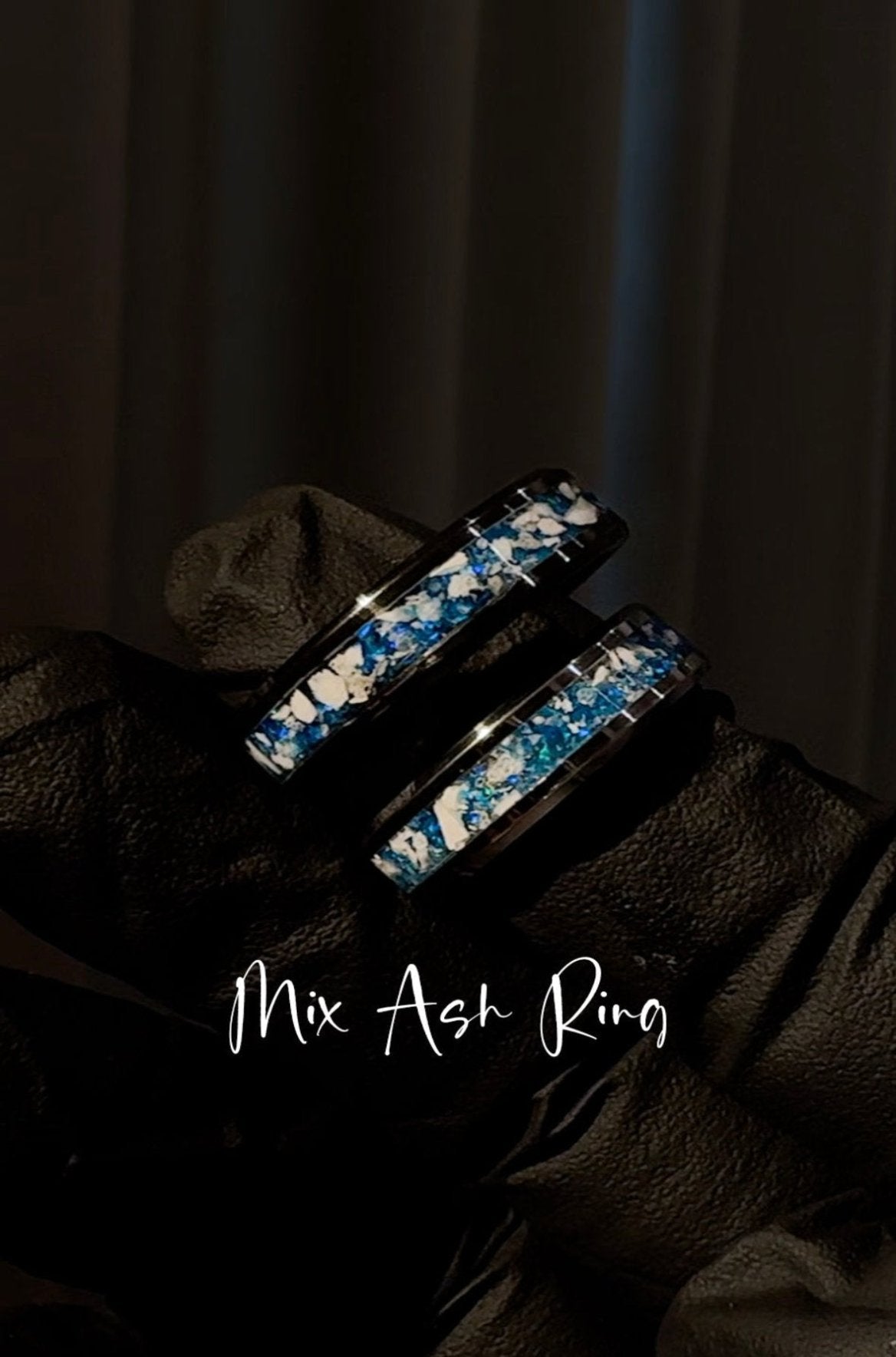 Ocean Blue Opal on Black Ceramic Keepsake Ring