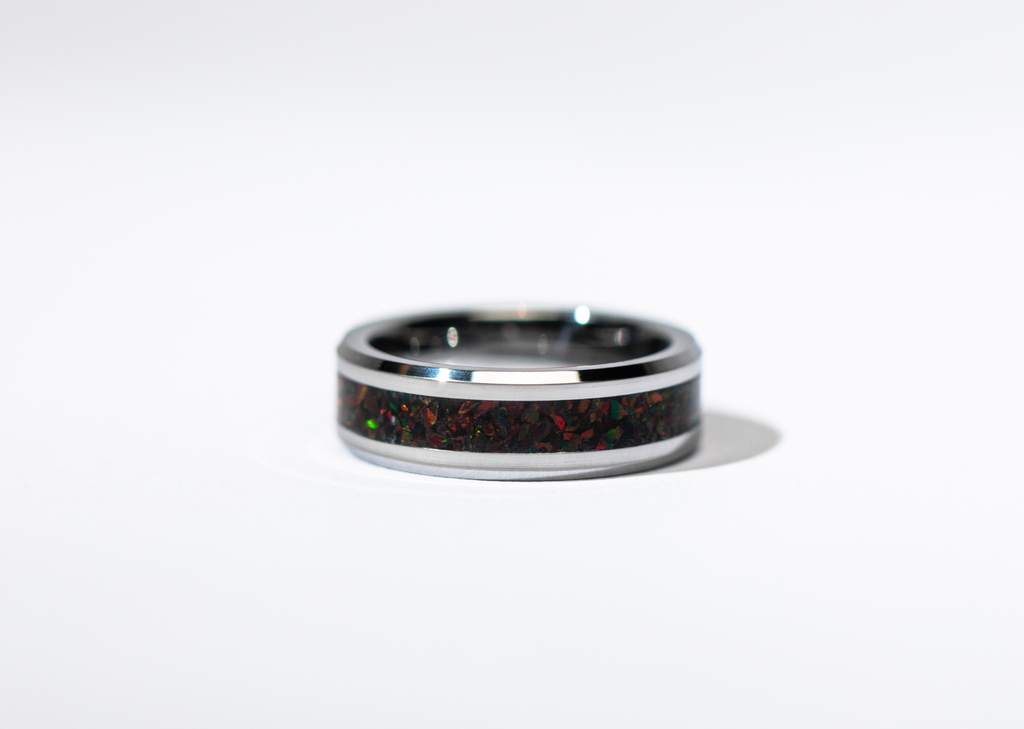 Black Ember Opal on Tungsten Keepsake Ring