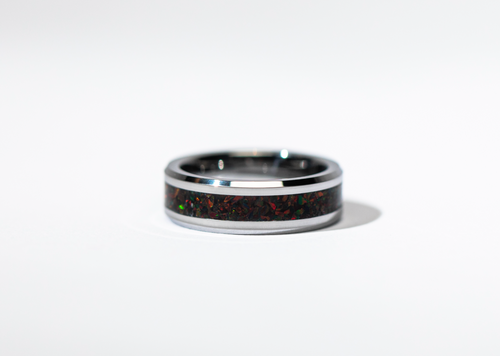 Black Ember Opal on Tungsten Keepsake Ring