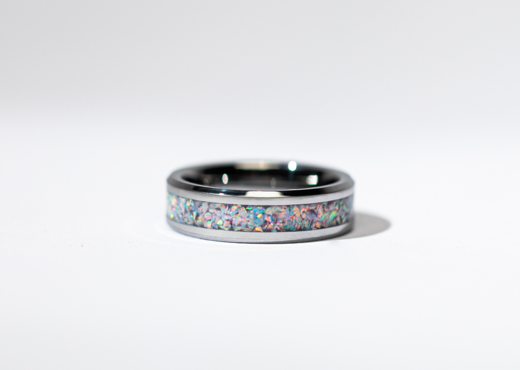 Orchid Purple Opal on Tungsten Keepsake Ring