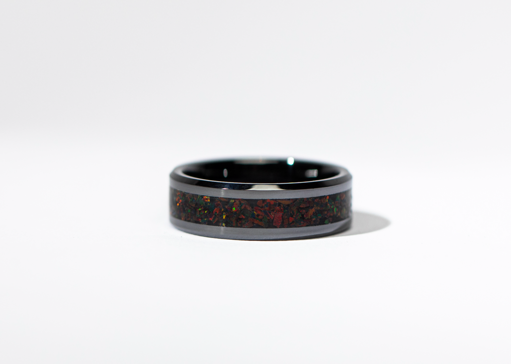 Black Ember Opal on Black Ceramic Keepsake Ring