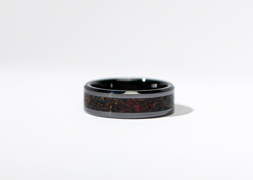 Black Ember Opal on Black Ceramic Keepsake Ring