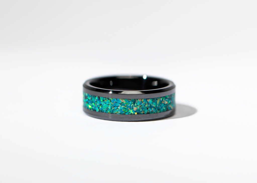 Forest Green Opal on Black Ceramic Keepsake Ring
