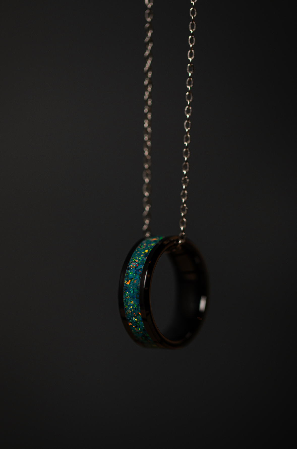Forest Green Opal on Black Ceramic Keepsake Ring
