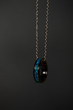 Ocean Blue Opal on Black Ceramic Keepsake Ring