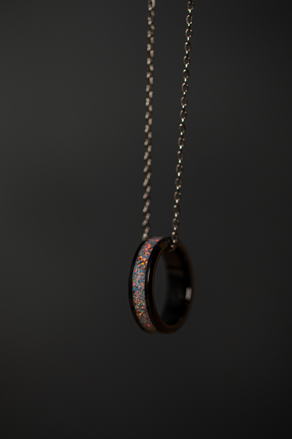 Orchid Purple Opal on Black Ceramic Keepsake Ring