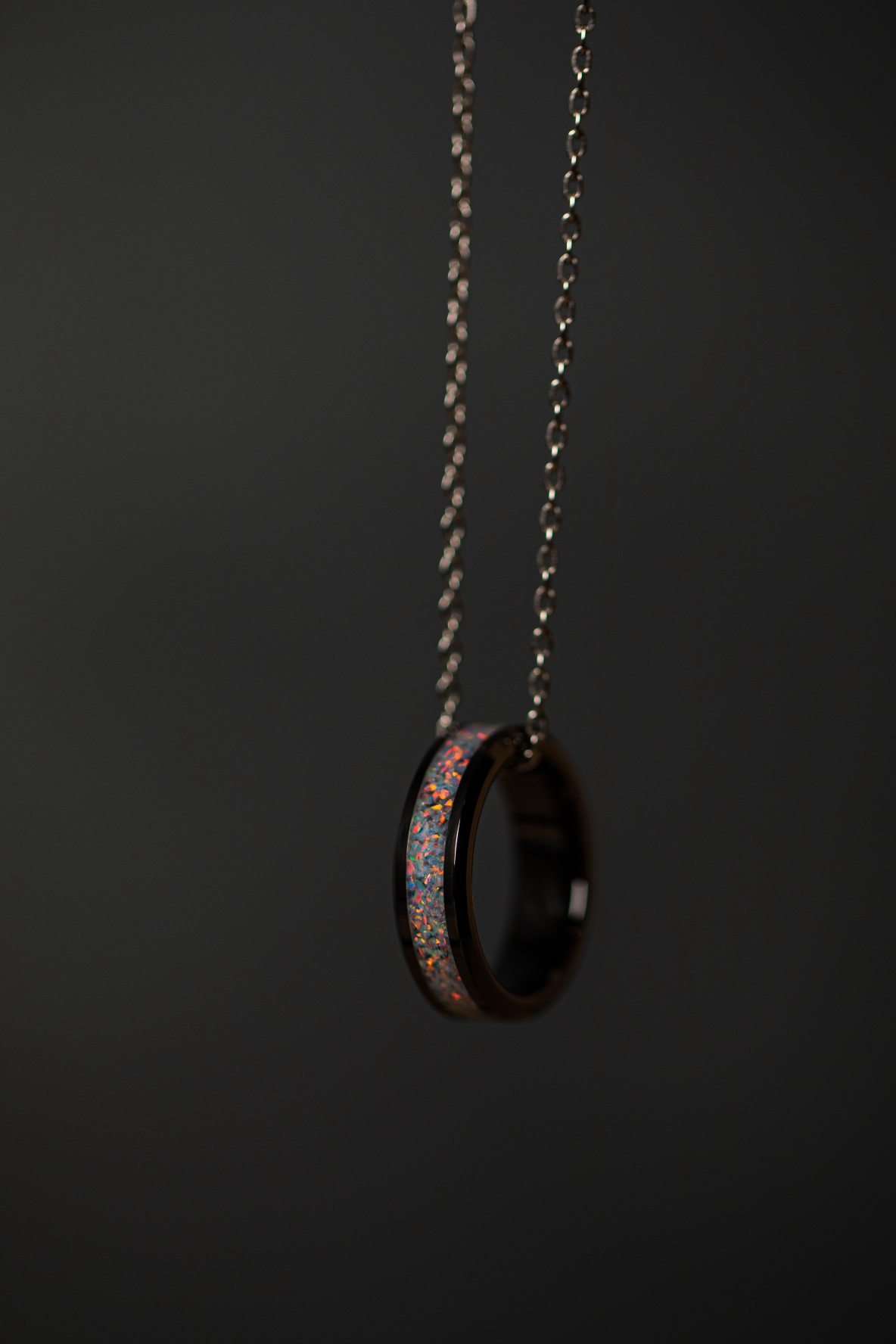 Orchid Purple Opal on Black Ceramic Keepsake Ring
