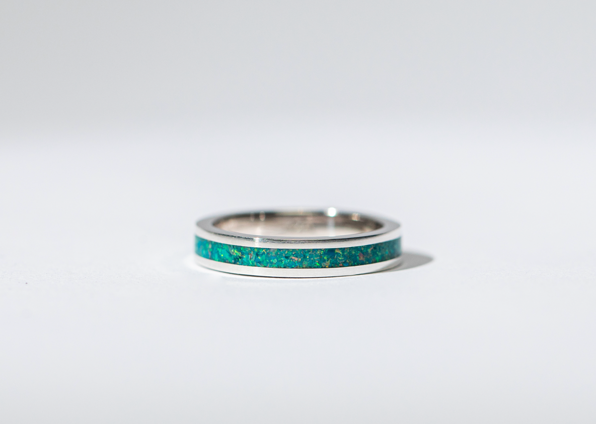 Forest Green Opal on Sterling Silver Keepsake Ring