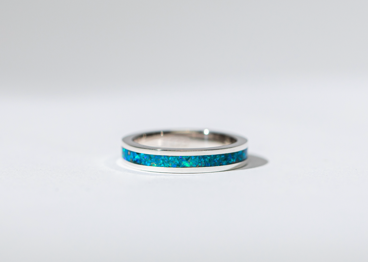 Ocean Blue Opal on Sterling Silver Keepsake Ring