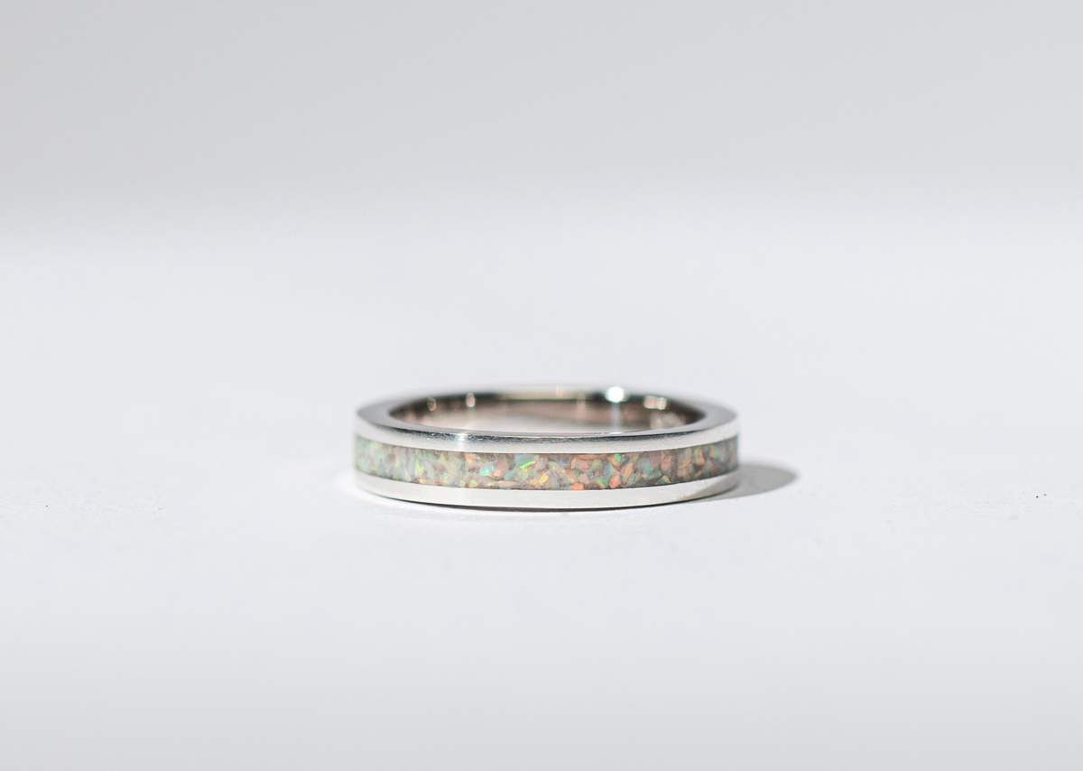 Pearl White Opal on Sterling Silver Keepsake Ring